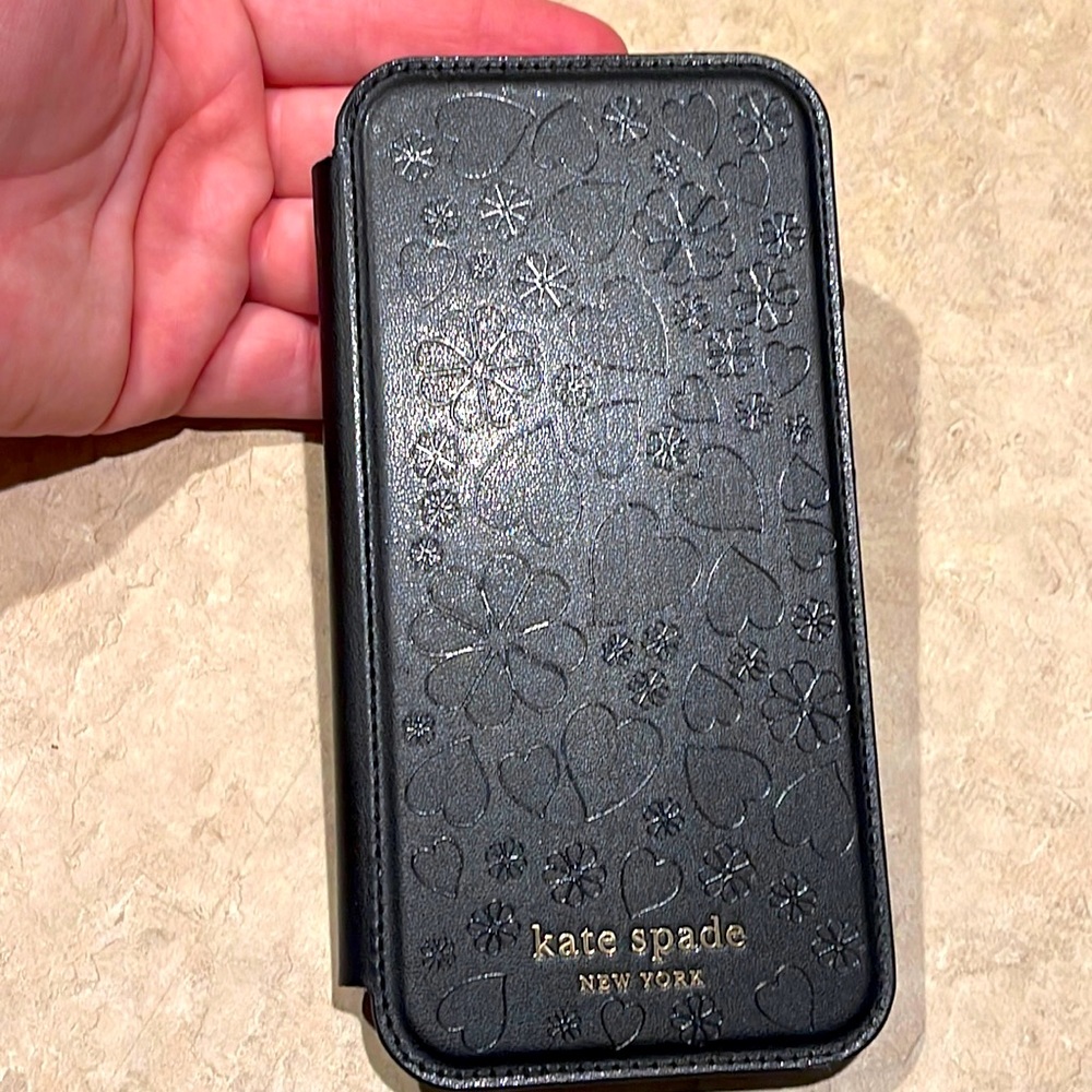 kate spade new york Folio Case Compatible with iPhone 12 Pro Max - Black hearts